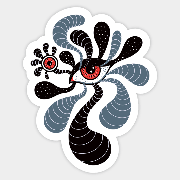 Abstract Surreal Double Red Eye Sticker by Boriana Giormova